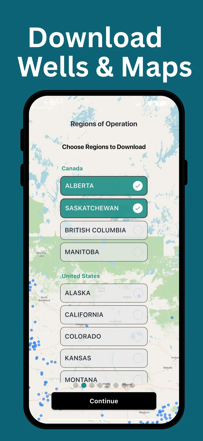 Download maps interface showing Canadian provinces