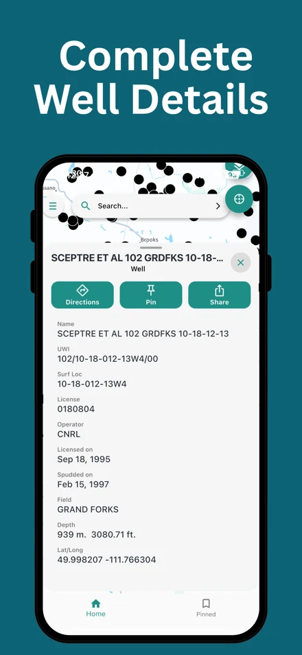 Complete well details screen showing UWI, operator, and location data
